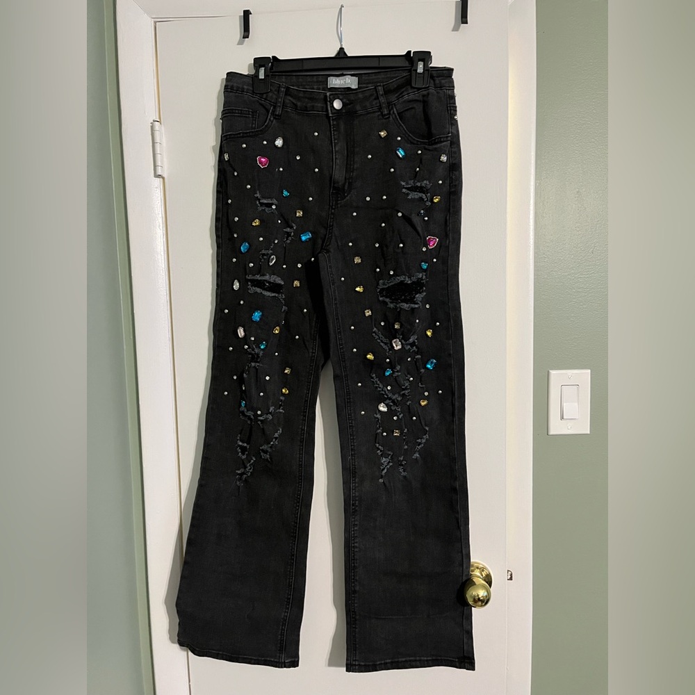 Blue B Embellished Rhinestone Jeans - Large
